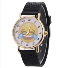 Neutral Cute Emoji Pattern Clocks Fashion Women Men Watches Leather Band Black Quartz Wrist Watch Creative July19