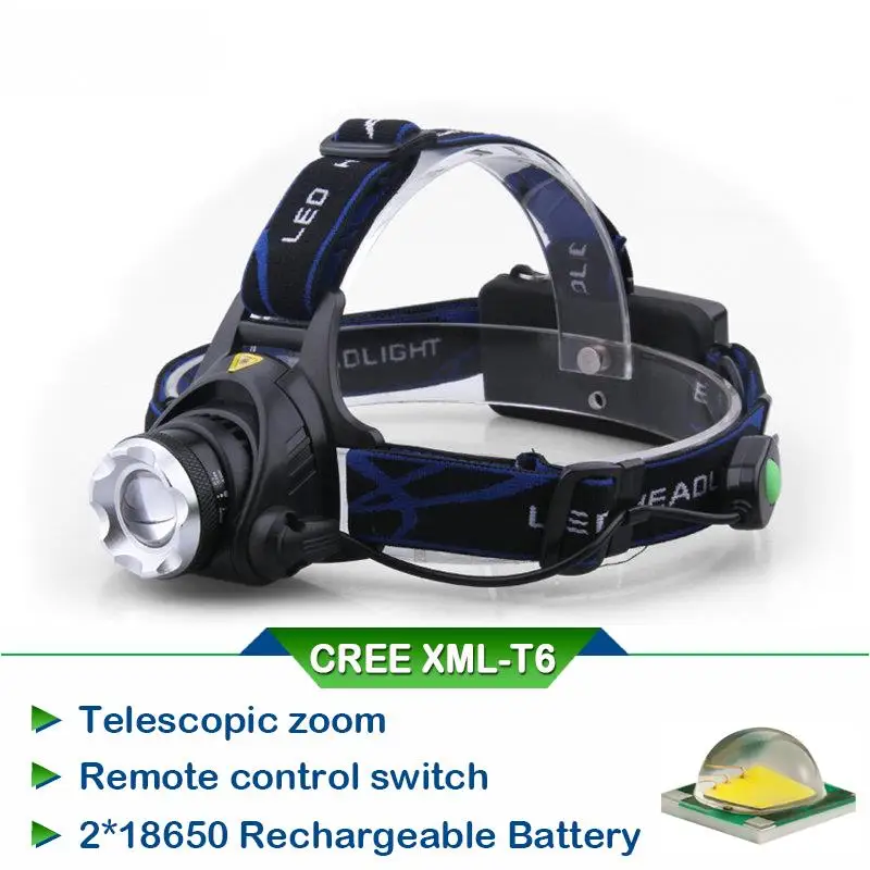 

LED Headlight CREE XML-T6 Head headlamp led rechargeable zoom waterproof head light flashlight lamp torch fishing mining 18650