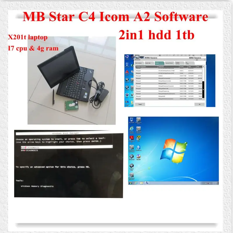 Super i7 cpu 4GB ram for Lenovo X201T laptop with 12/2018 newest car diagnosis software bmw icom a2 next or mb star c4 sd c5 |
