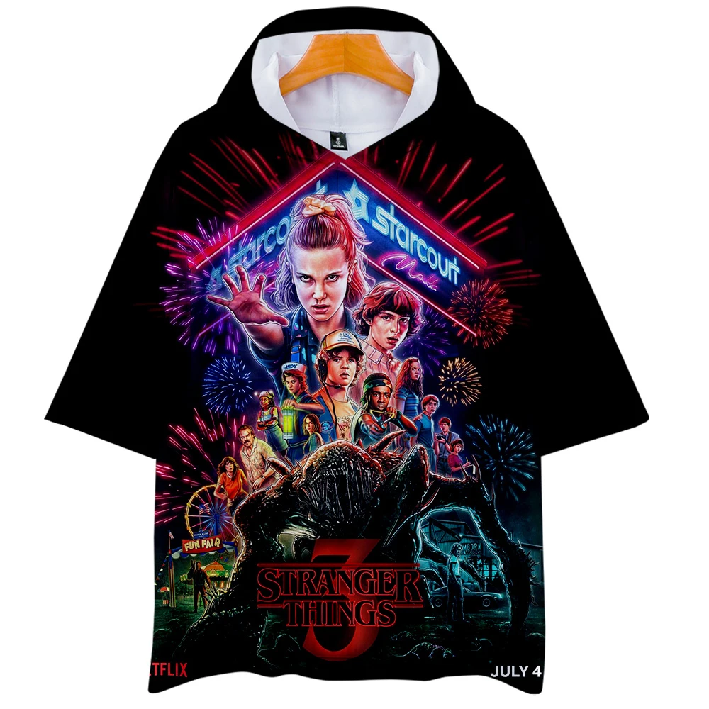 

Stranger Things Same paragraph 3D Leisure short-sleeved Hoodie Sweatshirt Summer 2019 Trend Short Sleeve Sweatshirt