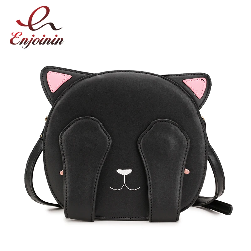 #*Cheap Fun Cute Face Cat Embroidered Fashion Round Ladies Shoulder Bag Handbag Casual Crossbody Mini Messenger Bag Girl #039;s Purse Bolsa