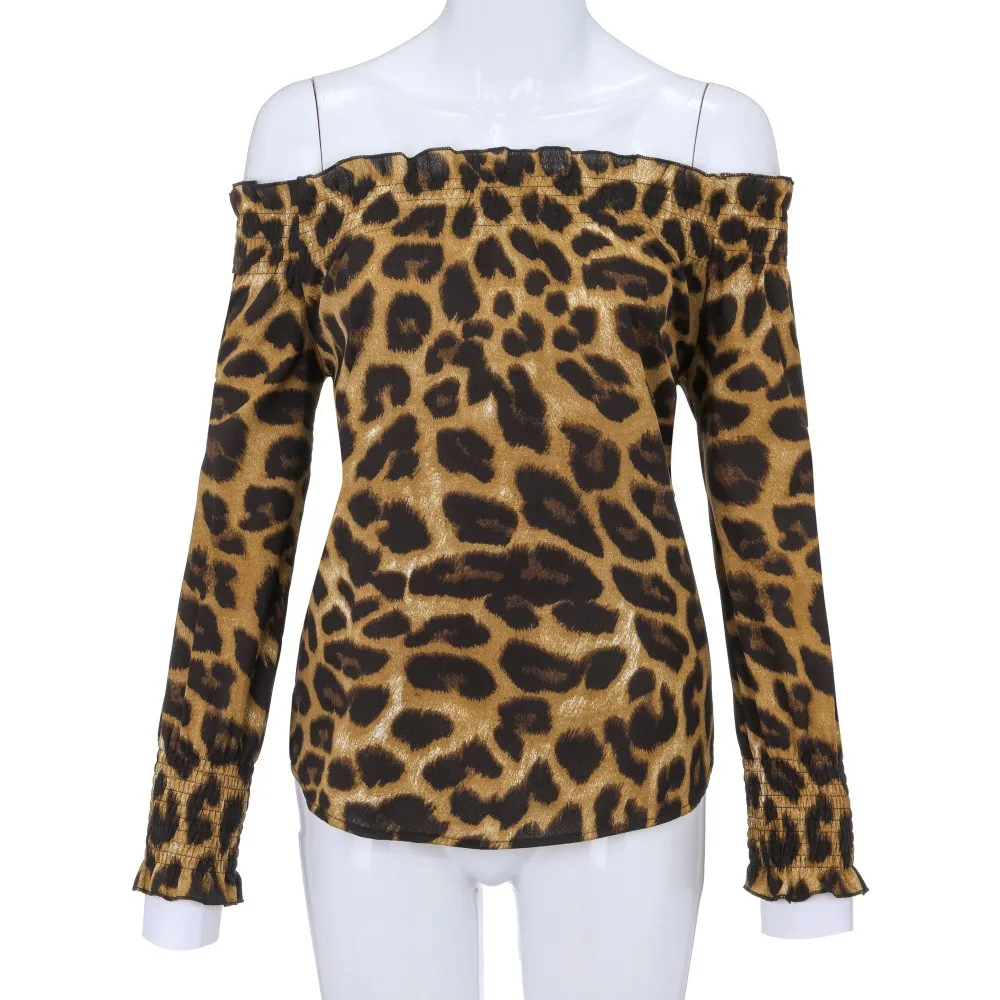 Модные топы, Летний стиль, женская сексуальная винтажная Повседневная футболка с леопардовым принтом и открытыми плечами, большие размеры s-xl