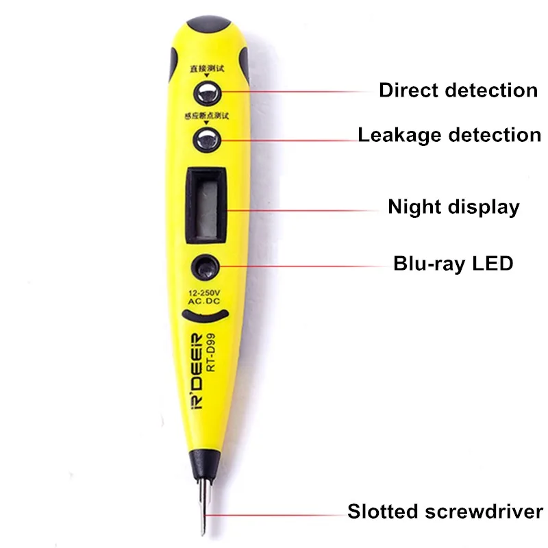 Цифровой тестовый карандаш многофункциональный AC DC 12-250V синий светильник мульти-сенсор Электрический ЖК-дисплей детектор напряжения тестовая ручка