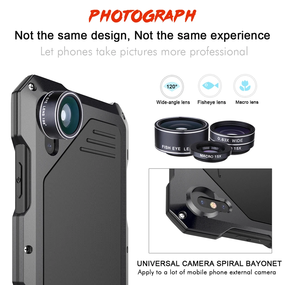 Ascromy For IPhone X Lens Kit Case Fisheye Shockproof Aluminum Metal Bumper Cover For iPhone 7 Plus 8 6 6S 5 S 5S SE Accessories (5)