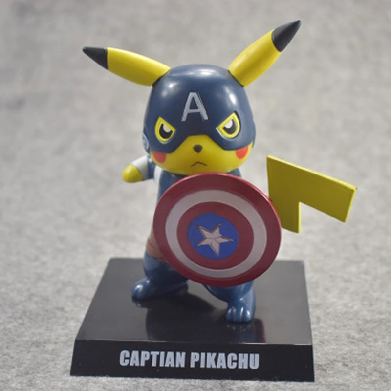 2Styles Cos Deadpool Pikachu Captain America Mini Action Figures Toy Collectible 14cm ABS Model Toy For Kids Gifs Red Yellow