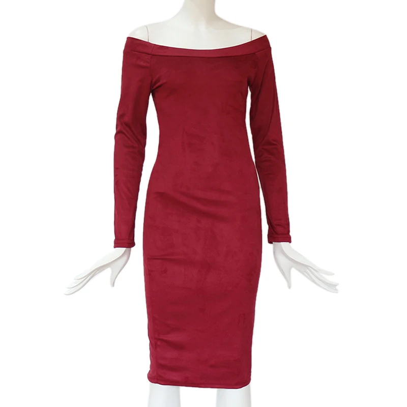 2018 Sexy Bodycon Off Shoulder Autumn Winter Women Dress Female Womens Holiday Party Casual Dresses Femme Solid Color Vestidos