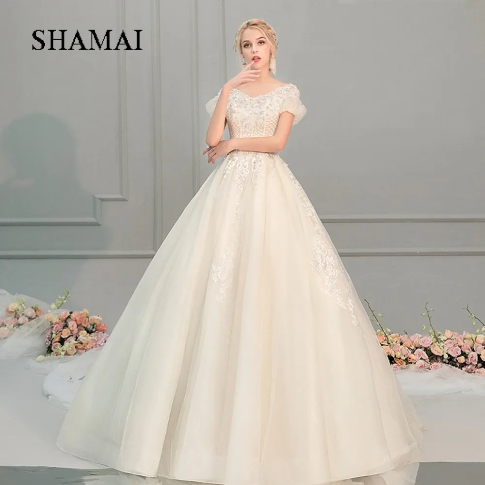 SHAMAI сексуальные аппликации Бисероплетение Свадебные платья 2019 robe de mariage Mid-East принцесса свадебное платье с короткими рукавами