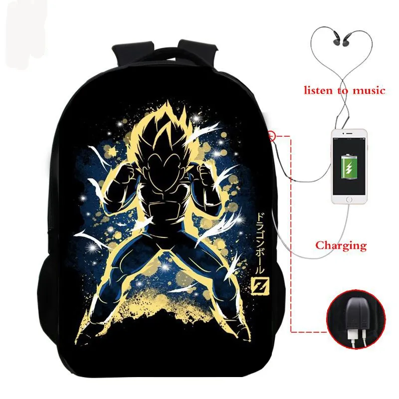 Dragon Ball Z Super Mochila рюкзак с Гоку для наушников школьные сумки дорожные сумки Повседневная сумка для книг usb зарядка SAC A DOC - Цвет: 10