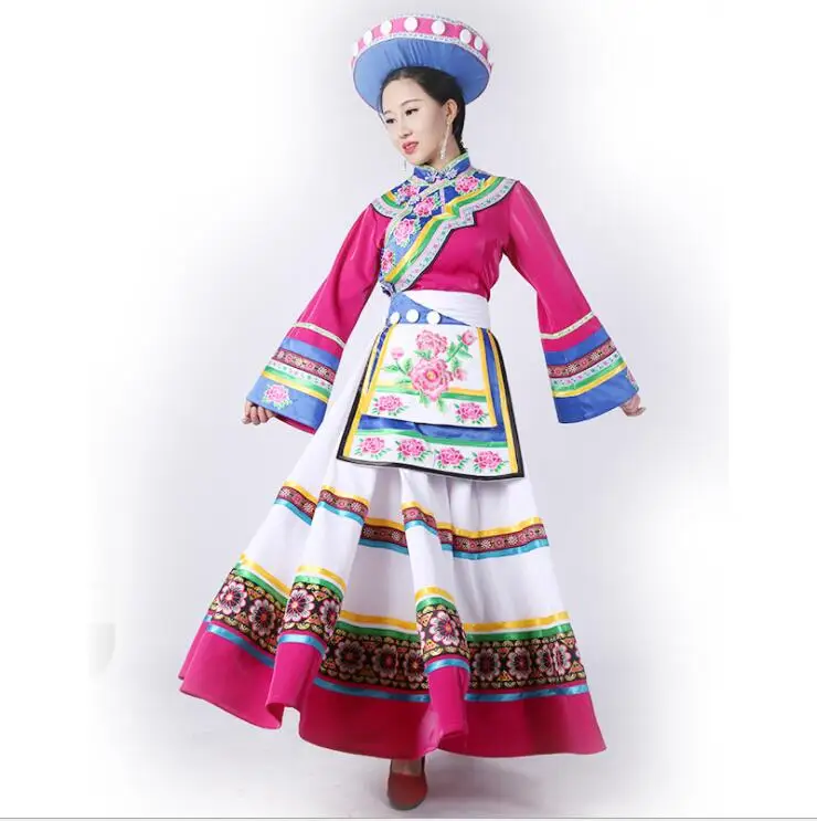 Восточный, Азиатский этнический танец меньшинств одежда Юнь Нань провинция ПУ mi Национальный танцевальный костюм Китай этнический mi nority Pu mi наряд