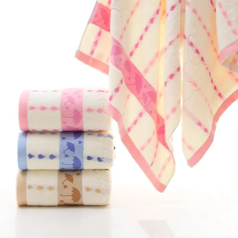 Factory Direct Cotton Towels 70x140cm Cute Umbrella Pattern Bath Towels for Adults Bathroom 3 colors Large Beach Towels