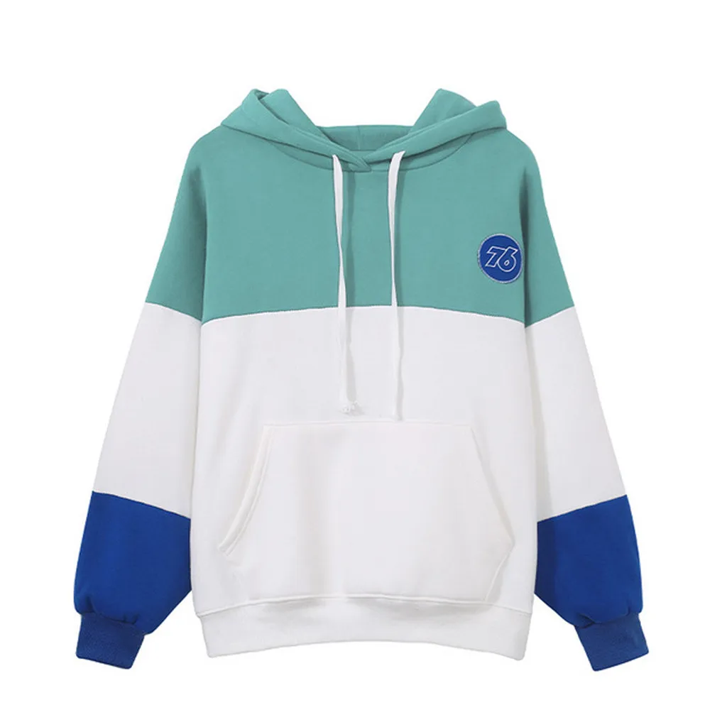 

Harajuku Hoodie For Women Autumn Winter Warm Blouse Tops Hip Hop Patchwork Hooded Sweatshirt Ladies Pullover Coat Outwear Mujer