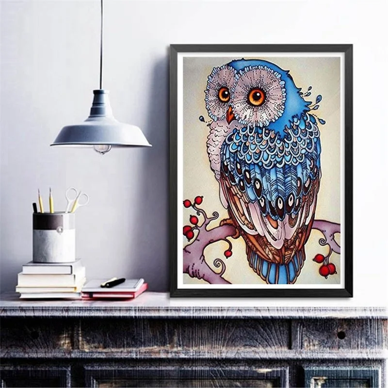 

Home DIY handmade crafts full rhinestone OWL drill cross stitch decorative painting animal stickers diamond embroidery Amazon