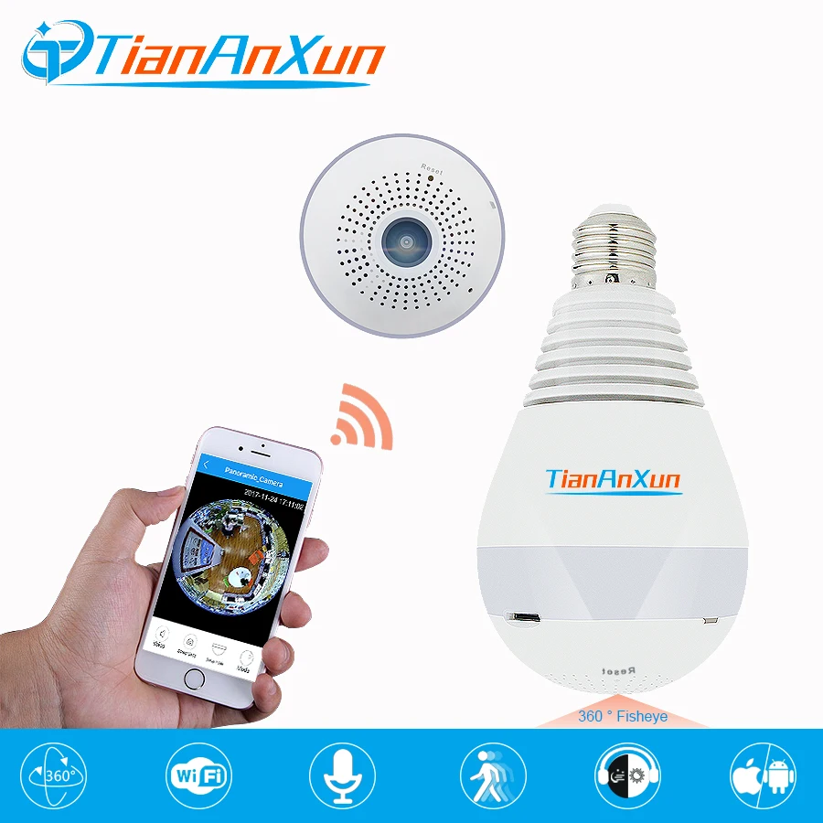 

TIANANXUN Bulb Wireless IP Camera Smart Home Security 960P 360 degree FishEye Panoramic Camera 3D VR night vision wifi Camera