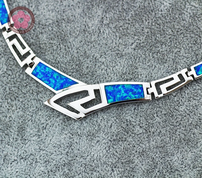 Silver plated Blue Opal Gemstone Necklace for Women JLN010 Luxury Fashion Greece