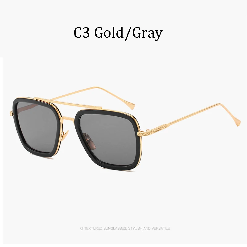 Новая Мода Мстители UV400 Tony Stark стиль полета Солнцезащитные очки Мужские квадратные брендовые дизайнерские солнцезащитные очки Oculos De Sol ретро мужские - Цвет линз: 66218 C3