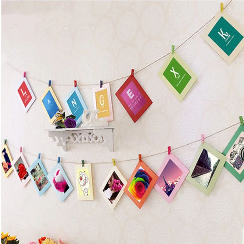 

DIY Cardboard Photo Frame with Wood Clips Rope Decoration Home Art Wall for children's room living room home decor