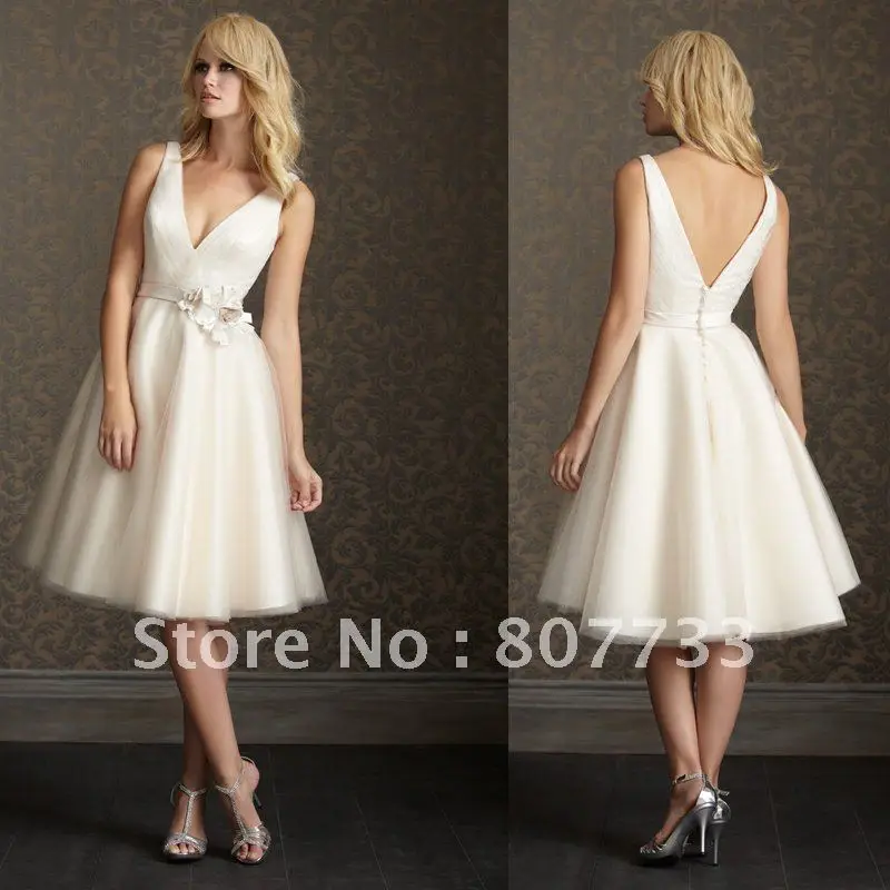 V Neck Short Wedding Dress