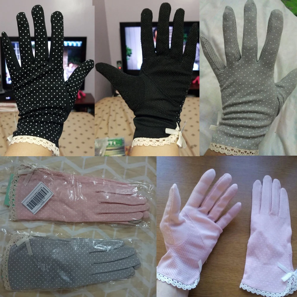 Женские летние перчатки в горошек хлопковые с бантом тонкие женские для вождения