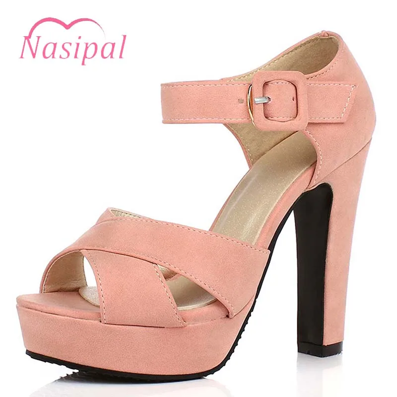 

Nasipal Women Sexy High Heels Sandals Women Summer Big Size 32-43 Ladies Thick Heel Ankle Strap Open Toe Casual Dress Sandal M75