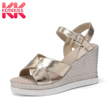 

KemeKiss Women Sandals Ladies Solid Color Wedges Shoes Stylish Buckle Open Toe Daily Casual Shoes Mature Footwear Size 33-43