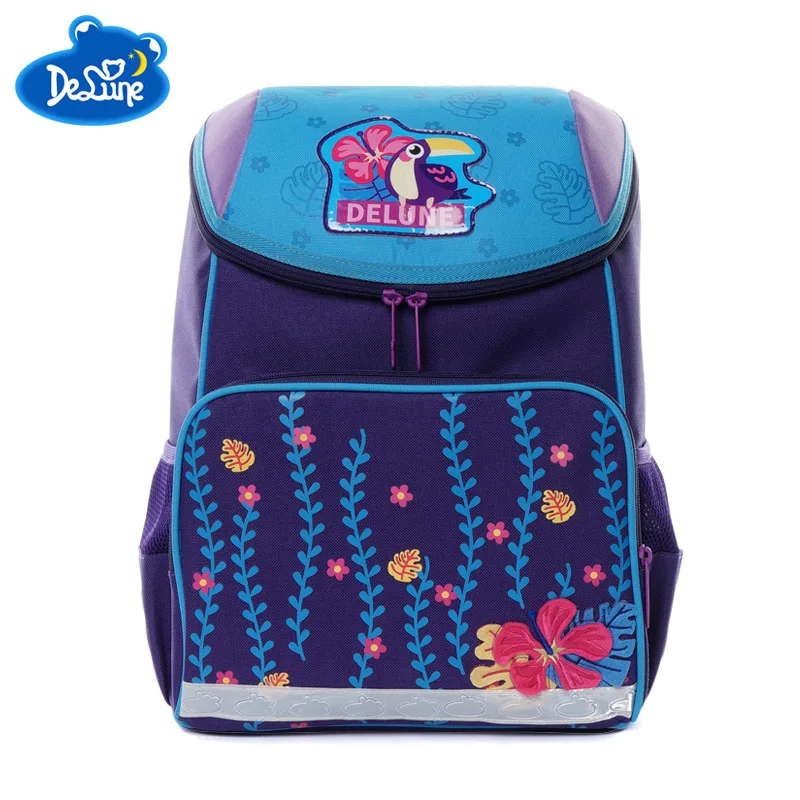 

2019 Delune New Orthopedic School Backpack 5-10 Years Child Girls Boys School Bags for Grade 2-5 Kids Ergonomic Design Schoolbag