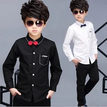 Детская белая рубашка для мальчика Весенние детские топы для мальчиков длинный рукав повседневные рубашки Осенние хлопковые рубашки для учащихся