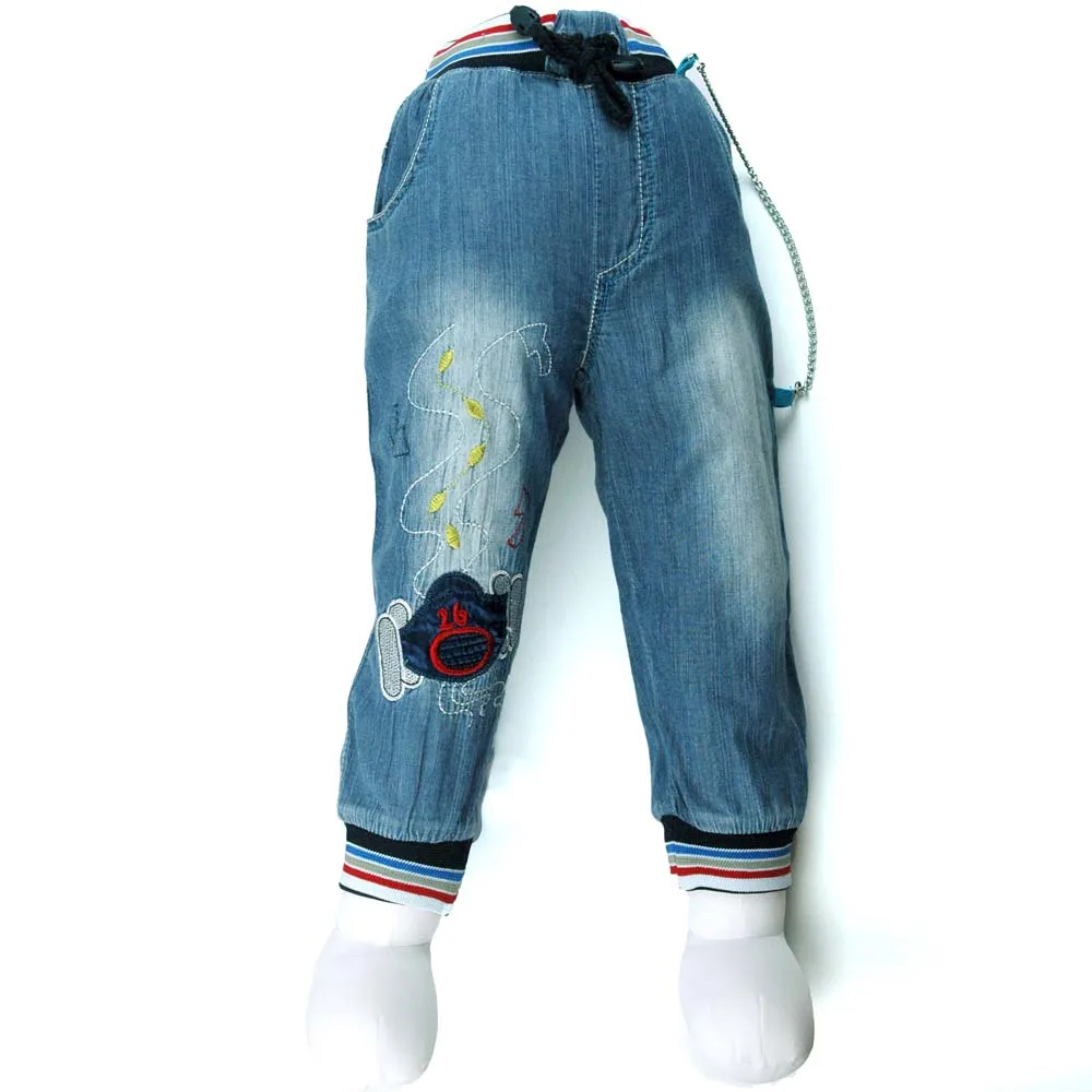 Обувь для мальчиков джинсовые 12M-5Y детские брюки Номера Джинсы с вышивкой Детские Слаксы нержавеющей цепи ребенок весной mh0657