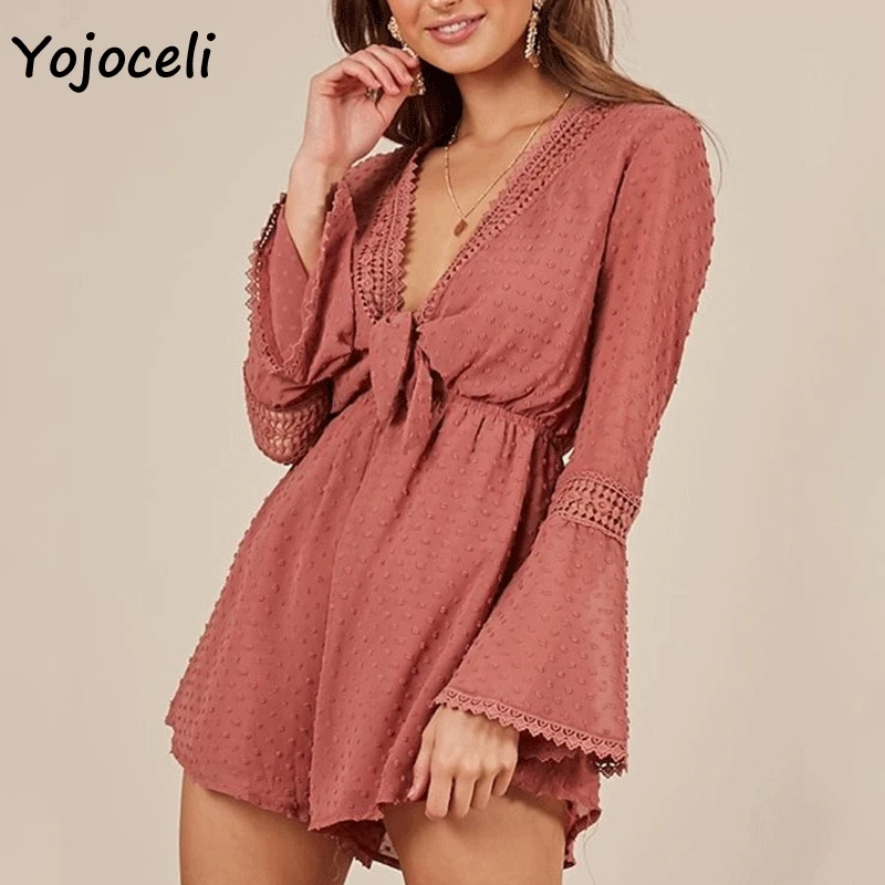 Yojoceli 2018 boho пляжные комбинезоны комбинезон с длинными расклешенными рукавами