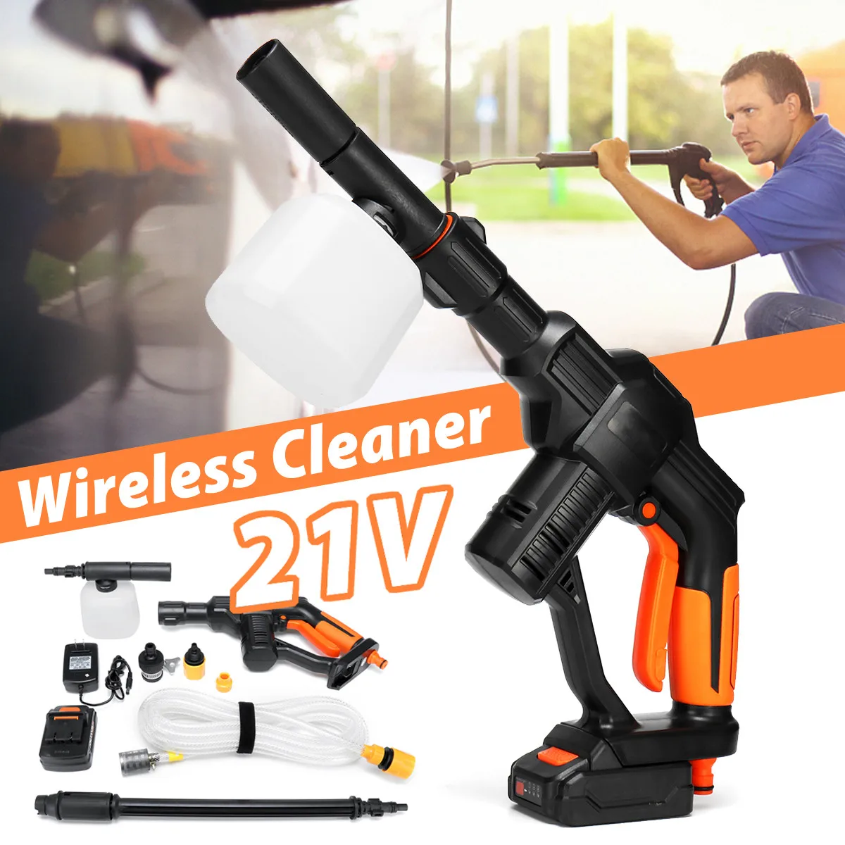 21V Wireless High Pressure Cleaner Universal 1/4\ Fitting Cordless Portable Pressure Cleaner Auto Car Wash Maintenance Tool
