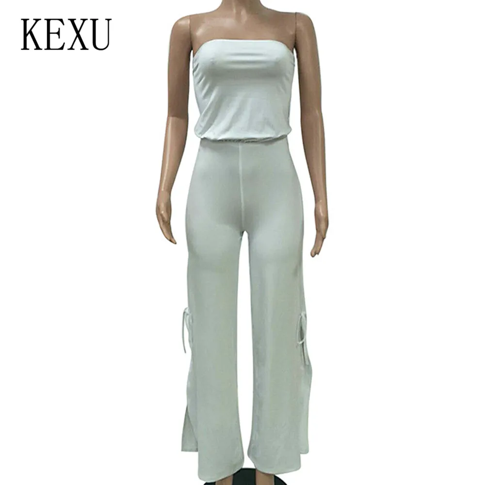 KEXU Summer Sexy Off Shoulder Sleeveless Jumpsuits Fashion Open Back Hollow Out Playsuits Women Elegant Split Macacao Feminino KEXU Summer Sexy Off Shoulder Sleeveless Jumpsuits Fashion Open Back Hollow Out Playsuits Women Elegant Split Macacao Feminino