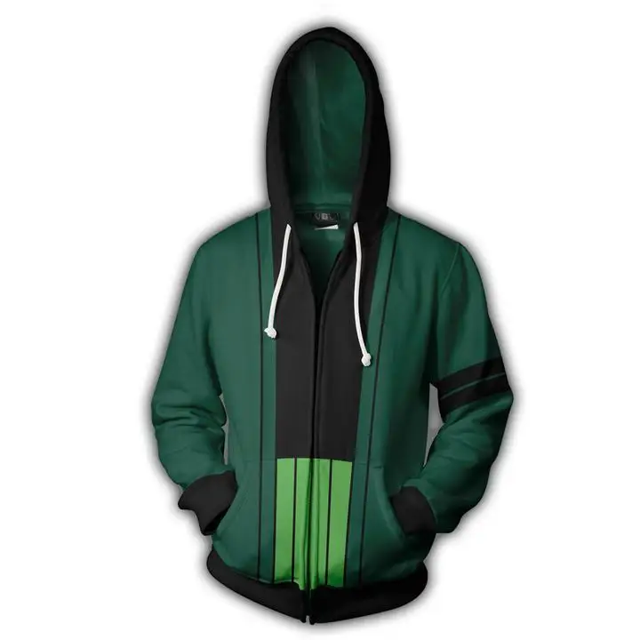 Baratos Anime sudaderas con capucha de una sola pieza Roronoa Zoro 3d estampado con capucha sudaderas con capucha para los hombres primavera otoño cremallera chaquetas cárdigan Tops