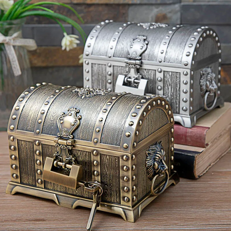

Hot Creative European Retro Multi-layer Lock Jewelry Box High-end Treasure Chest Jewelry Box Home Decoration Collection