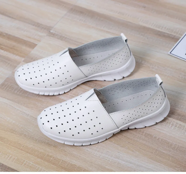 Women Loafer Flats 2019 Summer Slip On Leather Loafers Breathe Boat Shoes Moccasin Ladies Walk Flat Shoes zapatillas mujer (10)