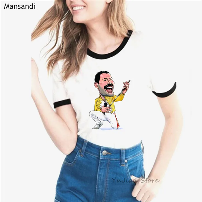 Freddie Mercury, футболка с графическим рисунком, женская одежда,, The queen Band, футболки, женские летние топы, женская футболка, уличная одежда - Цвет: Y40916 B
