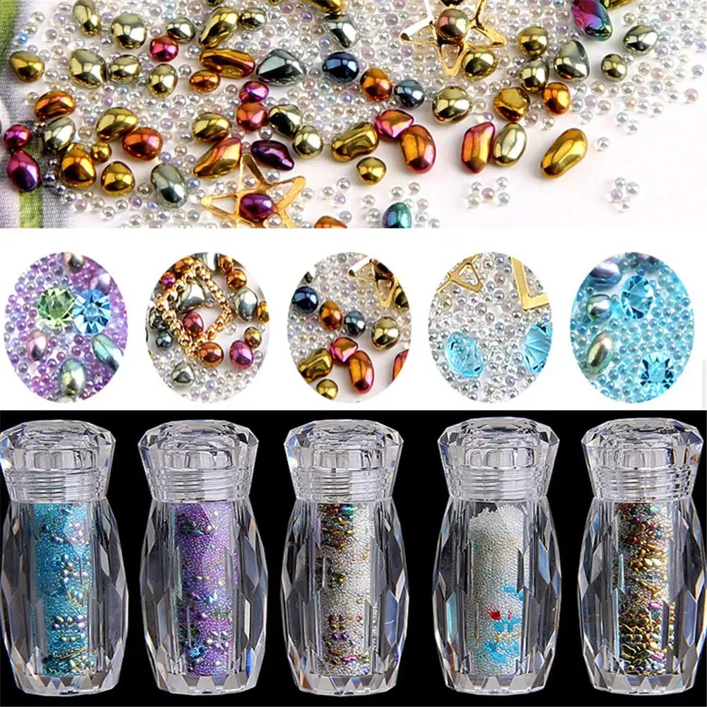 

1 Bottle Mixed Micro Caviar Beads Crystal AB Nail Rhinestones Mixed Diamonds Metal Manicure 3D Nail Art Manicure Decoration