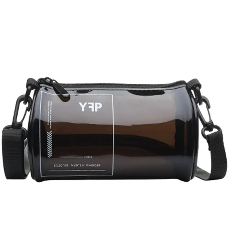 

New Arrival Transparent Bag Jelly Diagonal Broadband Round Bucket Street Messenger Bag Fashion Simple Shoulder Bag sac main J4