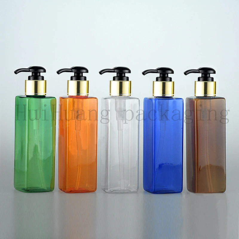 

30pcs 250ml empty gold pump plastic cosmetic square bottles,shampoo PET container with lotion plastic pump shampoo pump bottle