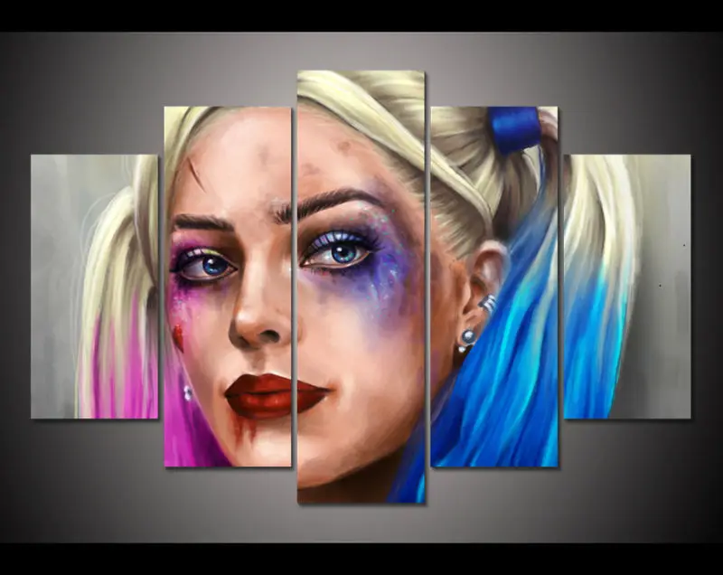 5 panel HD printed painting Suicide Squad harley quinn poster canvas