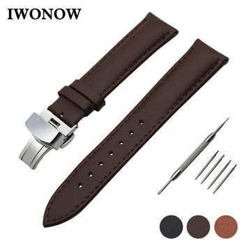 

Genuine Leather Watch Band 22mm for Ticwatch 1 46mm Butterfly Buckle Strap Wrist Belt Bracelet Black Brown + Spring Bar + Tool