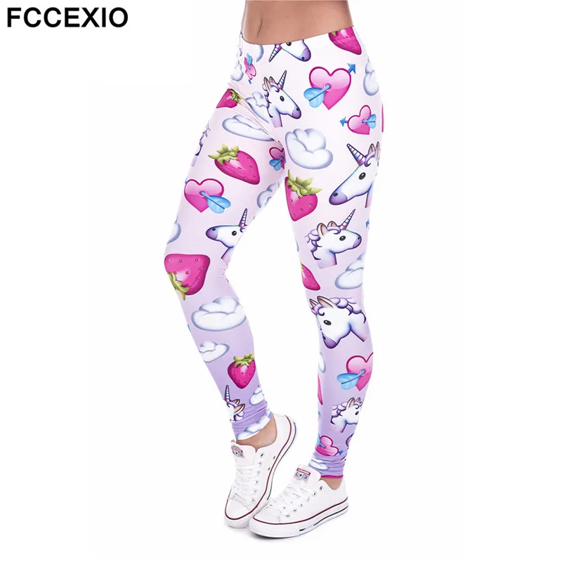 

FCCEXIO Brands New Women Leggings Unicorn And Pink Love 3D Print Leggins Fitness Legging Sexy Slim High waist Woman Summer pants