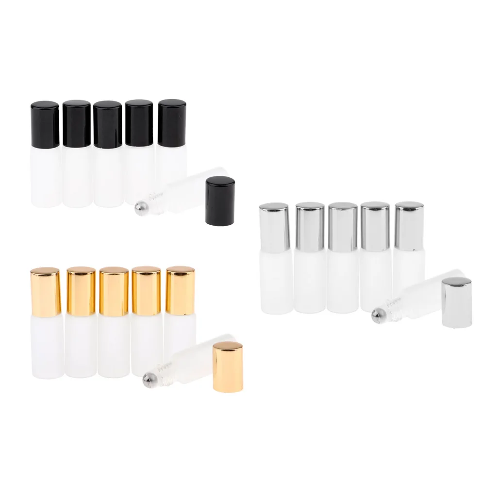 6Pcs Empty Roll On Bottles 5ml Frosted Glass Roller Bottles Containers Vials For Perfume Essential Oils Lip Gloss