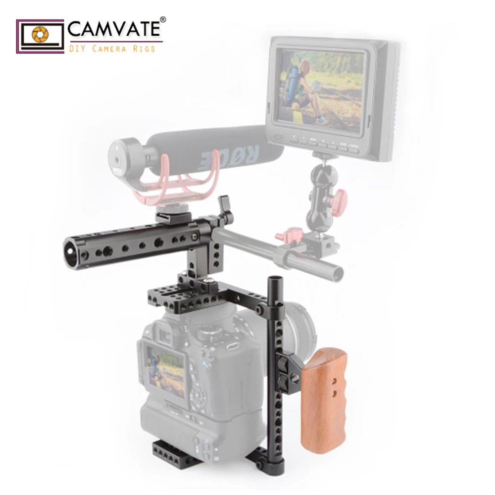 Клетка для камеры CAMVATE с верхней/деревянной рукояткой (правая) Canon EOS 1DC/1DX/Nikon D3X/D3S / Sony a7S/a7R/a7RII/GH5/GH3/GH4|Аксессуары