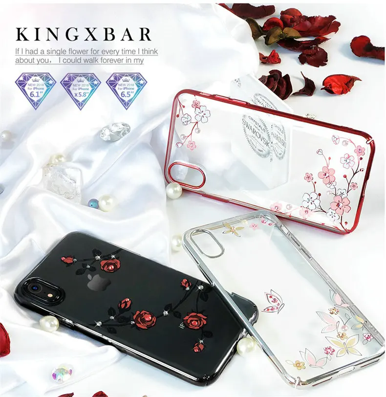 KINGXBAR Case for iPhone XR Floral Patternd Cover for iPhone XR Case Transparent for iPhoneXR Capa Luxury Crystal from Swarovski (8)