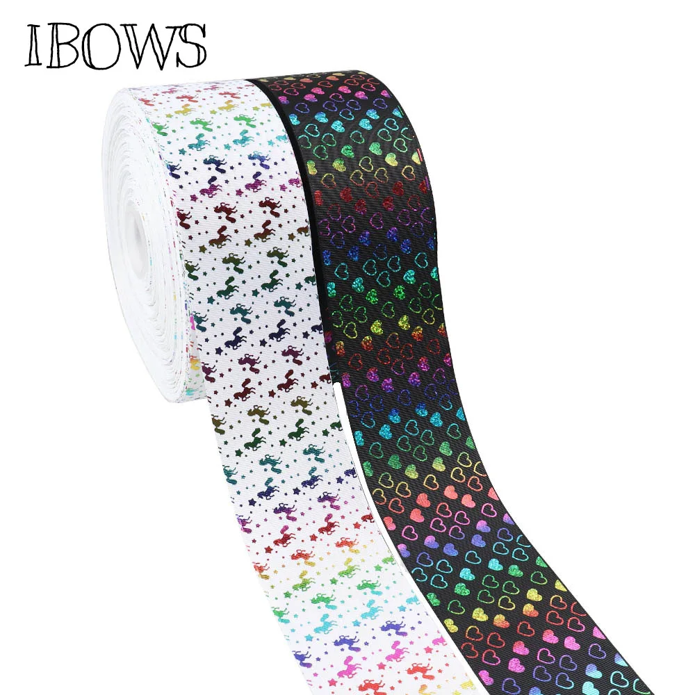 

2Yards 3"(75mm) Grosgrain Cartoon Ribbon Laser Horse Love Heart Printed DIY Hair Bows Gift Wrapping Tape Handmade Accessories