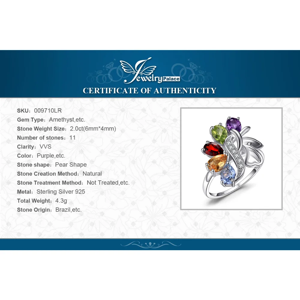 JewelryPalace бабочка 2.4ct Подлинная Аметист гранат перидот цитрин голубой топаз