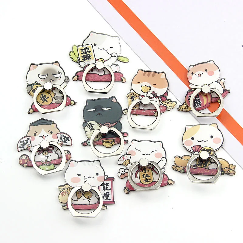 

Romatlink 1 Piece Universal Metal Finger Ring Holder Stand Cute Cat Happiness Cartoon Phone Holder Ring Tablet Support