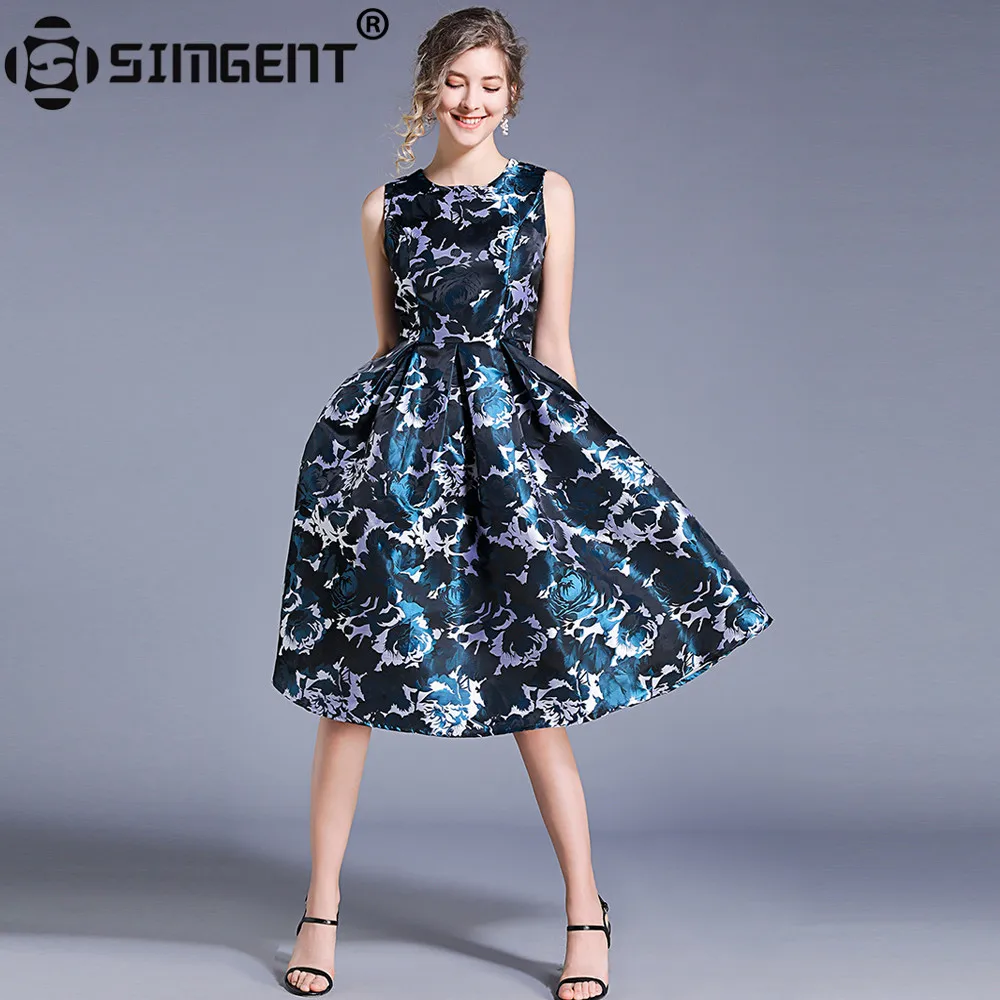 

Simgent Party Dress Fashion Women Sleeveless Printing Ball Gown Casual Elegant Women Dress Korean New Vestido Robe Femme SG94191