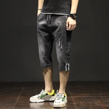 

Stretch Plus Size Punk Shorts Men Jeans Fashion Casual Short Straight Denim Trousers Slim Fit Calf Length Streetwear