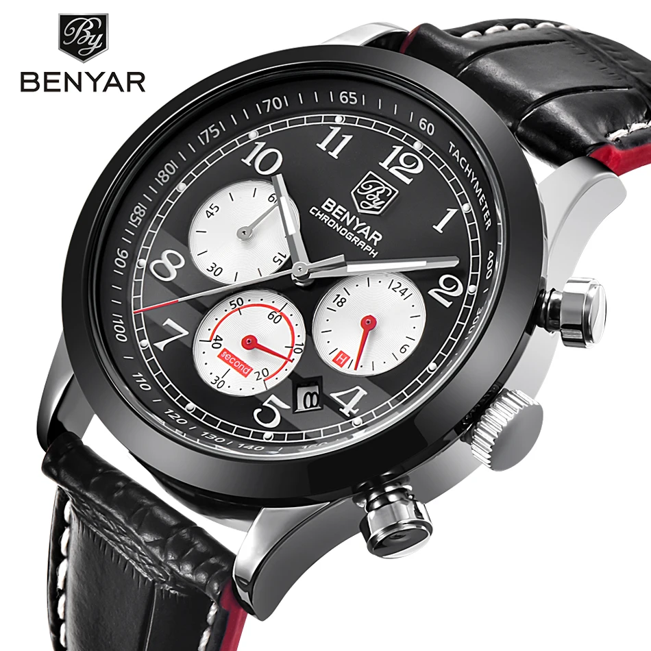 

Luxury Brand BENYAR Waterproof Genuine Leather Fashion Sports Watches Men's Date Quartz Watch Men Clock Relogio Masculino 2017
