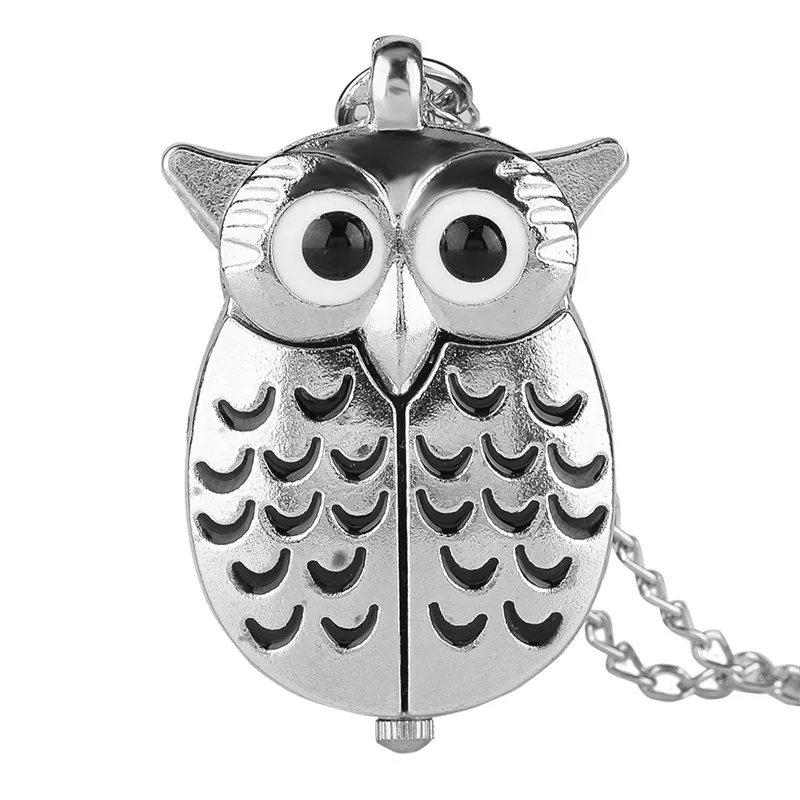 Cute Silver Vintage Night Owl Loverly Pendant Mini Small Quartz Pocket Watch Women Lady Girl Necklace Animal Clock Birthday Gift (1)